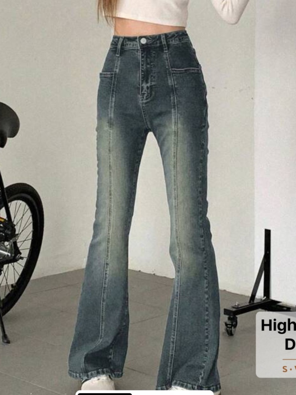 Dazy High-Waist Flared Jeans in Washed Dark Gray - Women size small NWT - Picture 2 of 12